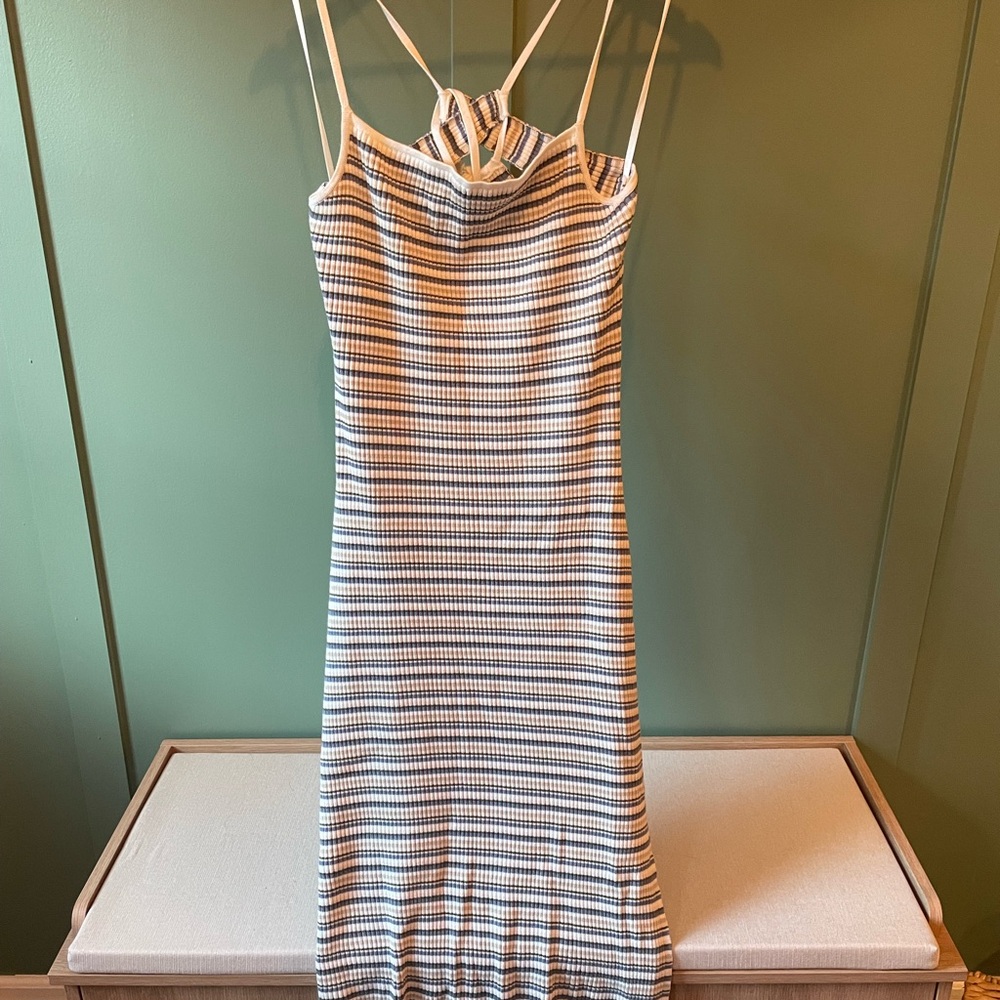 Abercrombie & Fitch White and Navy Striped Spaghetti-Strap Midi Dress